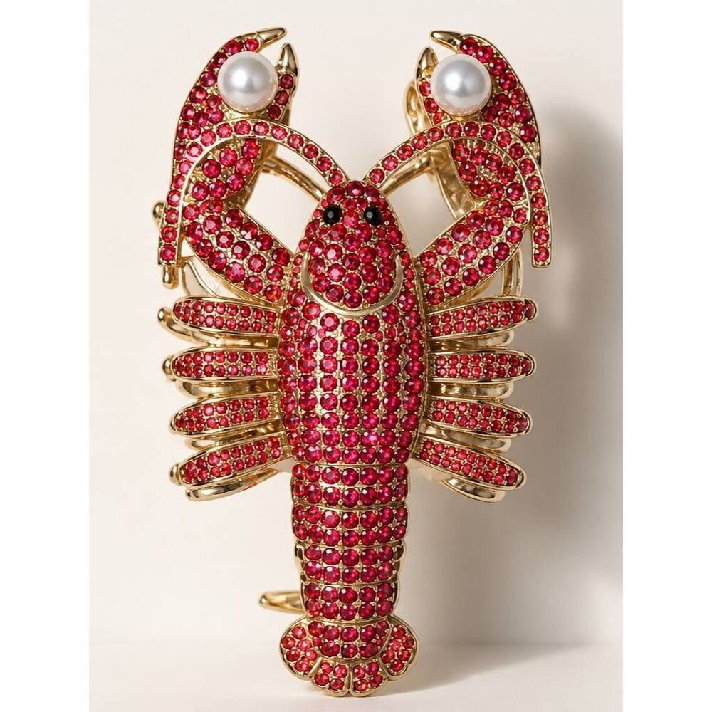 🔹️NWT Red Rhinestone & Faux Pearl Lobster Metal Hair Claw Clip - Picture 1 of 9